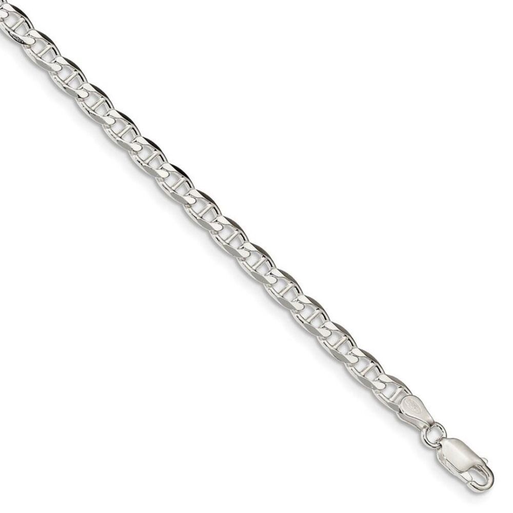 5.7mm Sterling Silver Solid Flat Cuban Anchor Chain Bracelet, 7 Inch